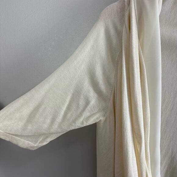Talbots Ivory Chiffon Layered Short Sleeve Open Front Cardigan Sweater S M - Picture 5 of 9